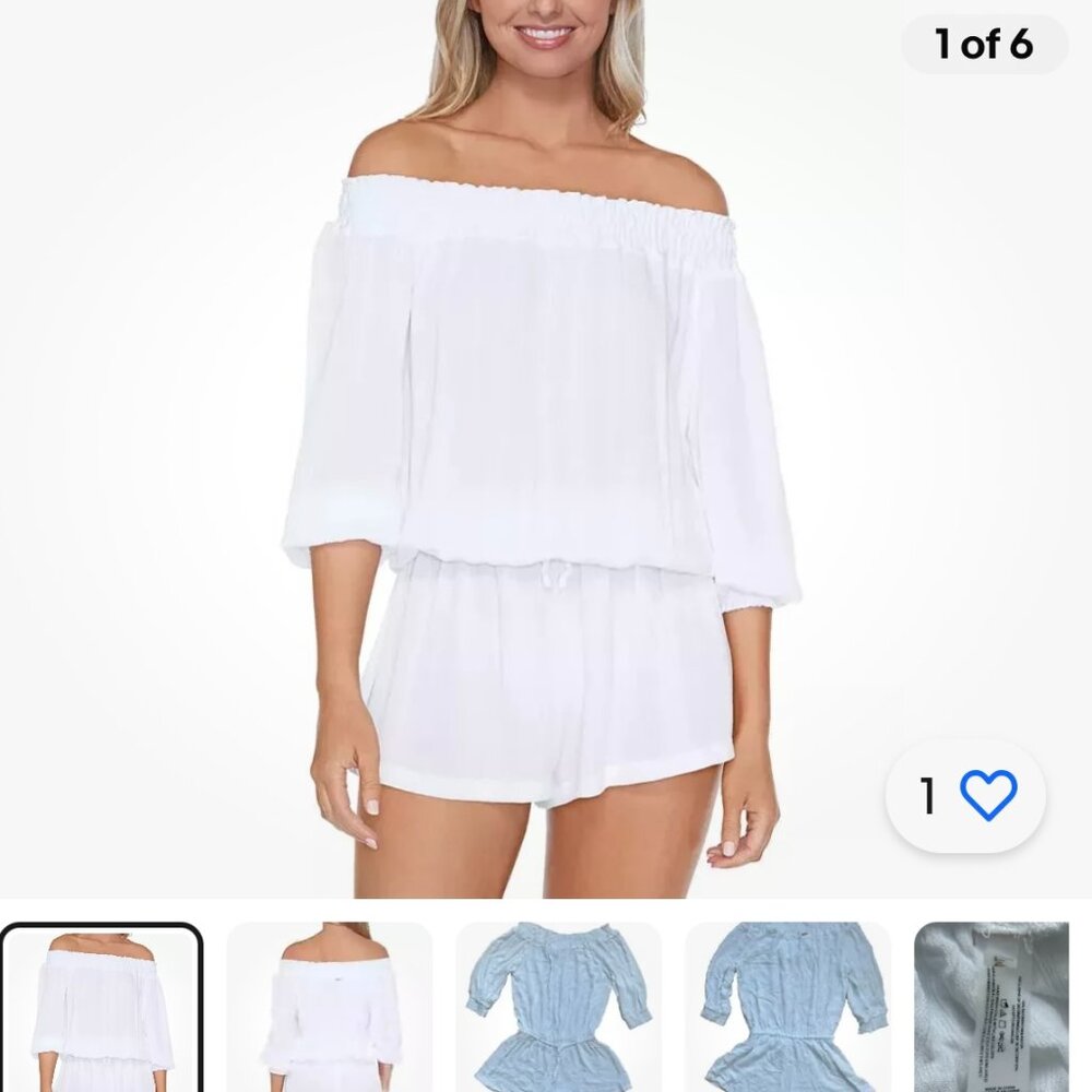 Raisins Womens White West Coast Off-The-Shoulder Romper Sz S NWT